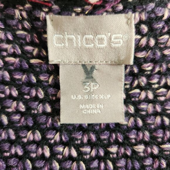 Chico's Women's SZ 3P/XL Purple Textured Tweed Long Sleeve Open Front Jacket - Picture 13 of 14